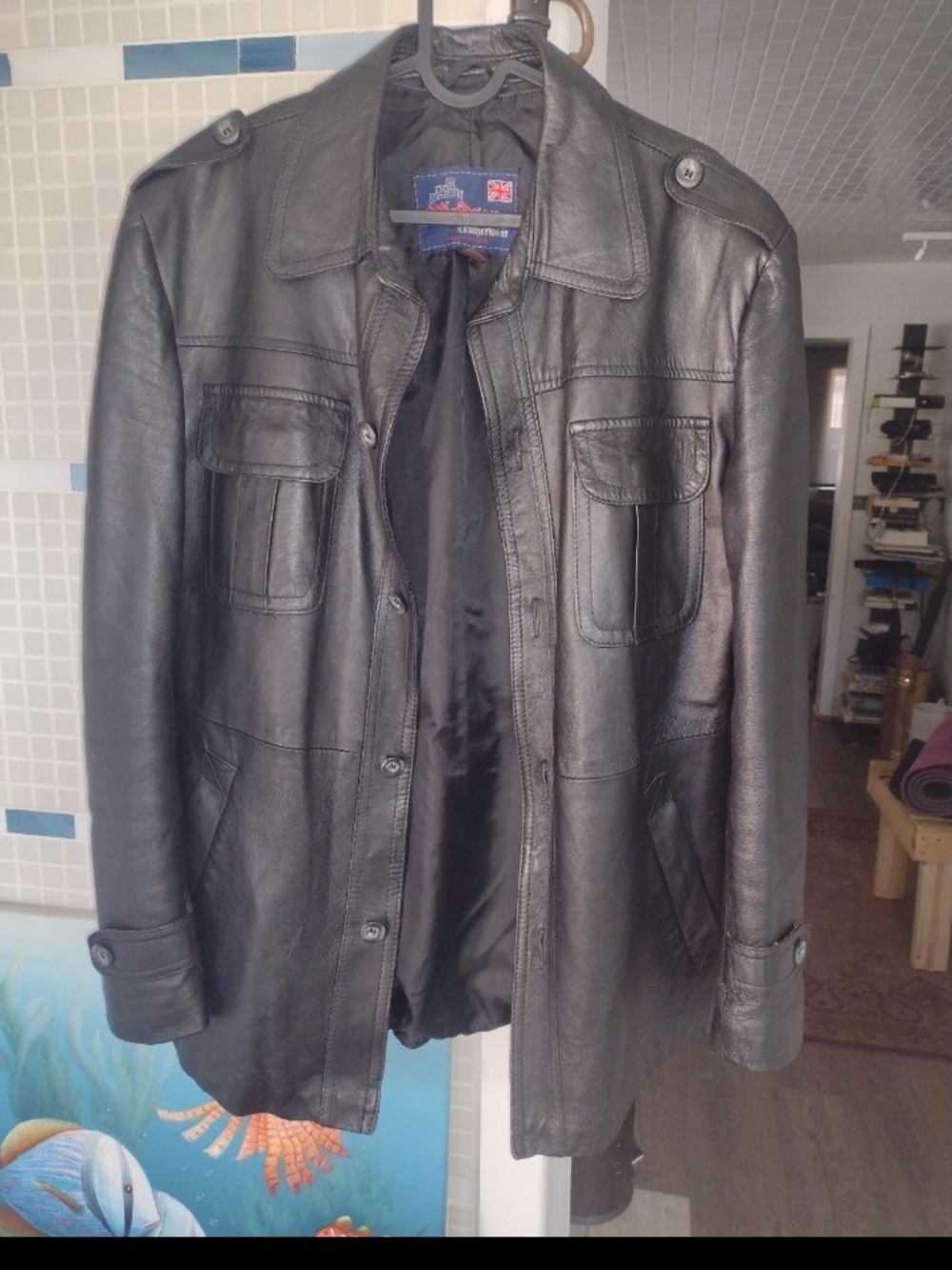 Windsor Black Leather Military Field Jacket